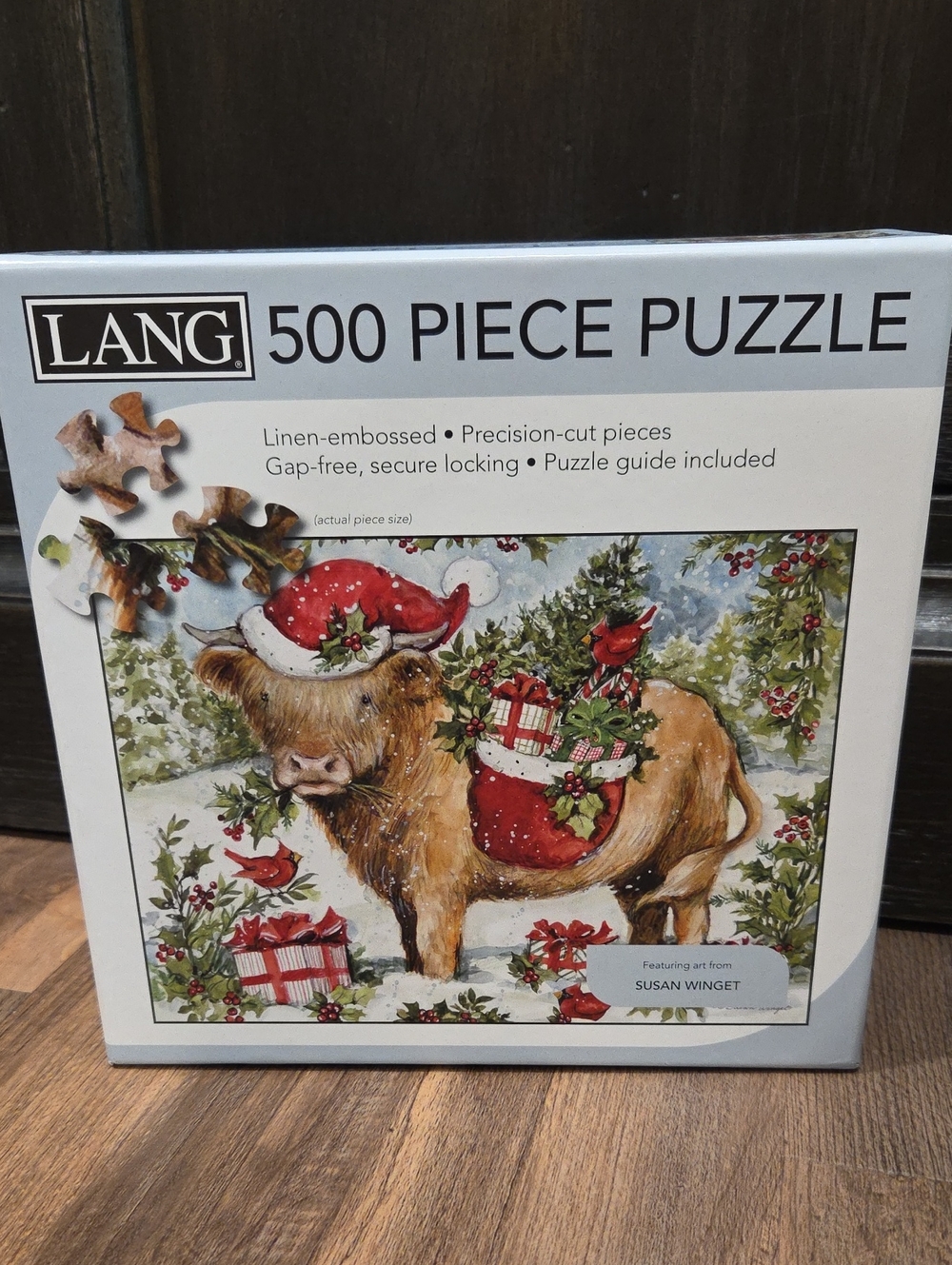 LANG 500 Piece Holiday Cow Puzzle - Red, White, Green